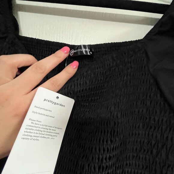 PRETTYGARDEN Black Smocked Puff Sleeve Dress | Medium | NWT - Picture 5 of 5